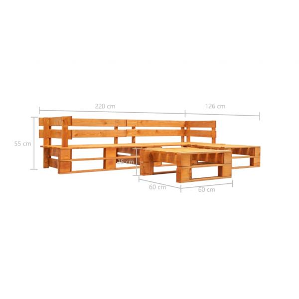 4-tlg. Garten-Paletten-Sofagarnitur Holz Honigbraun