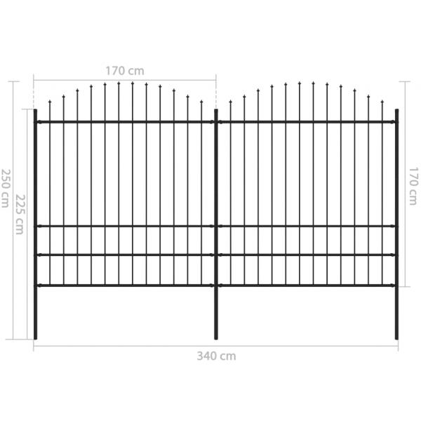 Gartenzaun mit Speerspitzen Stahl (1,75 - 2) x 3,4 m Schwarz