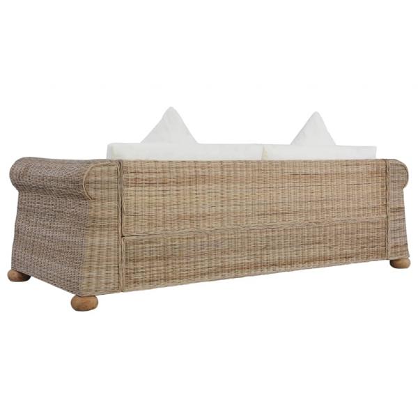 2-tlg. Sofagarnitur mit Kissen Natur Rattan