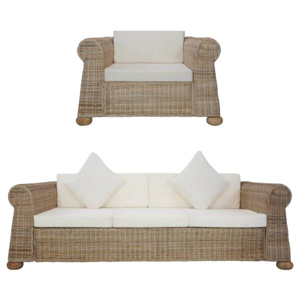 ARDEBO.de - 2-tlg. Sofagarnitur mit Kissen Natur Rattan