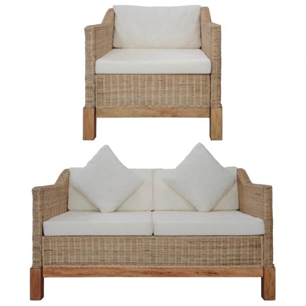 ARDEBO.de - 2-tlg. Sofagarnitur mit Kissen Natur Rattan