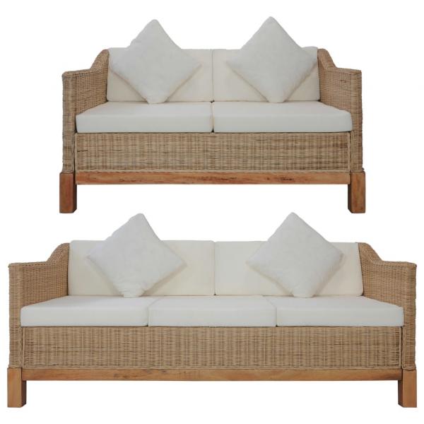 ARDEBO.de - 2-tlg. Sofagarnitur mit Auflagen Natur Rattan