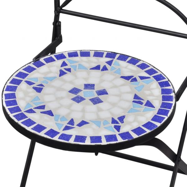 3-tlg. Bistro-Set Mosaik Keramik Blau und Weiß