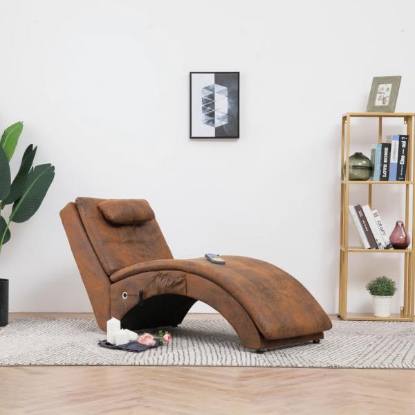 ARDEBO.de - Massage Chaiselongue mit Kissen Braun Wildleder-Optik 