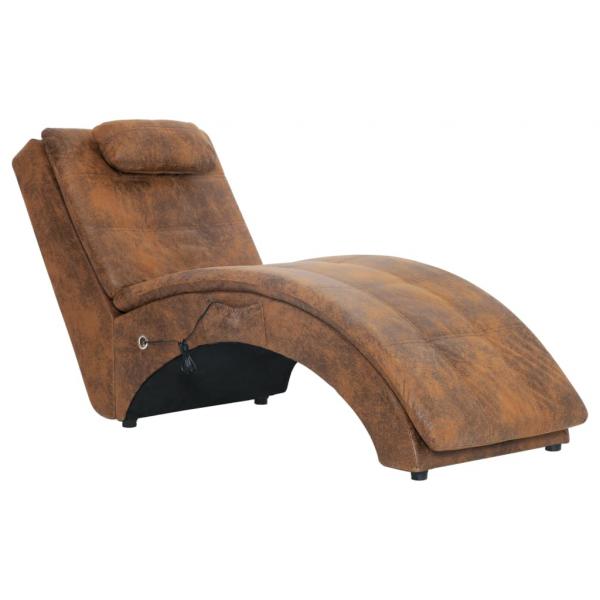 Massage Chaiselongue mit Kissen Braun Wildleder-Optik 