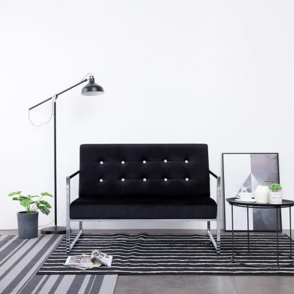 ARDEBO.de - 2-Sitzer-Sofa mit Armlehnen Schwarz Chrom und Samt