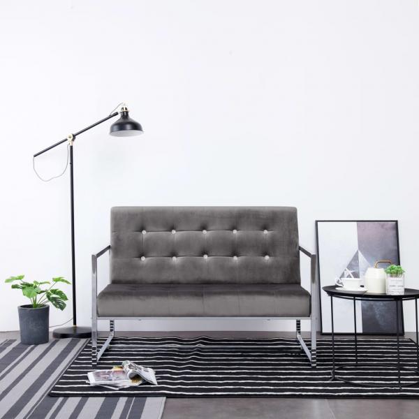 ARDEBO.de - 2-Sitzer-Sofa mit Armlehnen Dunkelgrau Chrom und Samt  