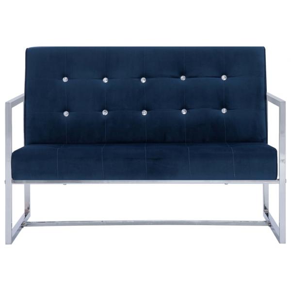 2-Sitzer-Sofa mit Armlehnen Blau Chrom und Samt  