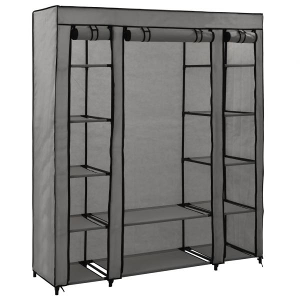 ARDEBO.de - Stoffschrank mit Fächern Kleiderstangen Grau 150x45x176cm