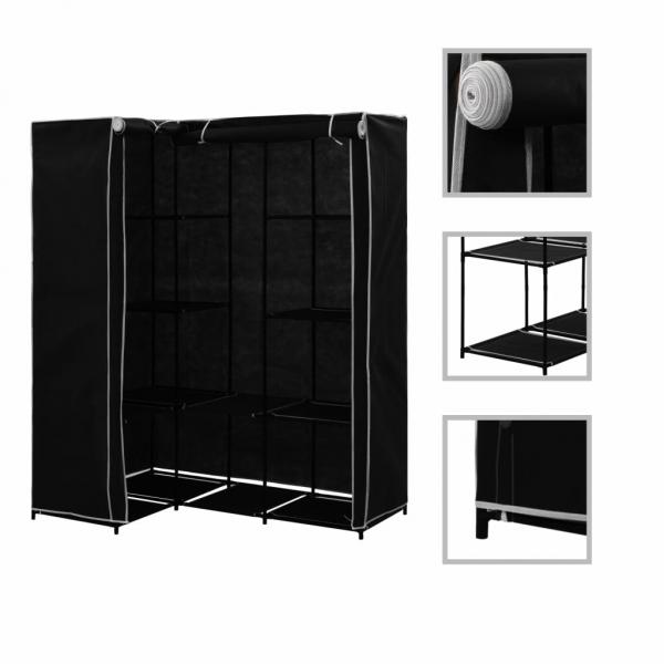 ARDEBO.de - Eckkleiderschrank Schwarz 130 x 87 x 169 cm