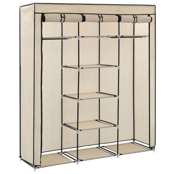 Kleiderschrank mit Fächern und Stangen Creme 150x45x175cm Stoff