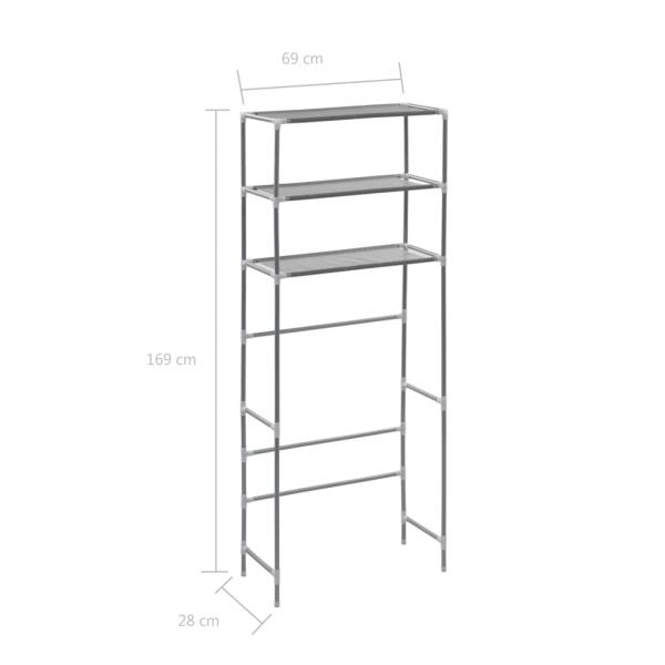 Waschmaschinenregal 3 Ablagen Silbern 69x28x169 cm