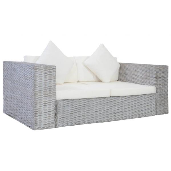 ARDEBO.de - 2-Sitzer-Sofa mit Kissen Grau Natürliches Rattan