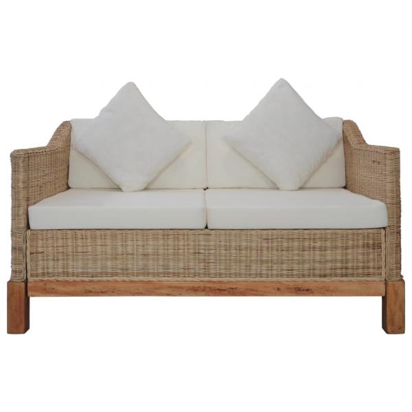 2-Sitzer-Sofa mit Kissen Natürliches Rattan