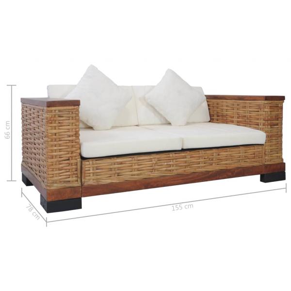 2-Sitzer-Sofa mit Auflagen Braun Natur Rattan