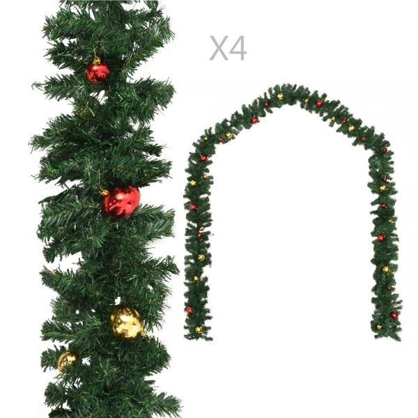 ARDEBO.de - Weihnachtsgirlanden 4 Stk. mit Kugeln Grün 270 cm PVC