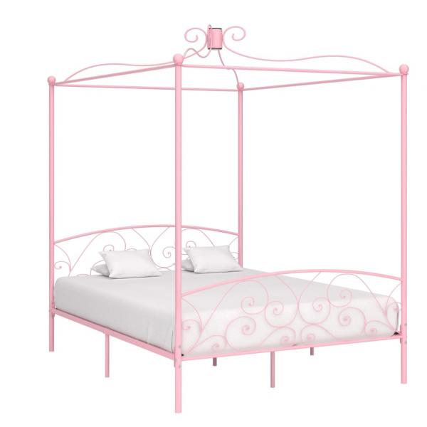 ARDEBO.de - Himmelbett-Gestell Rosa Metall 160 x 200 cm