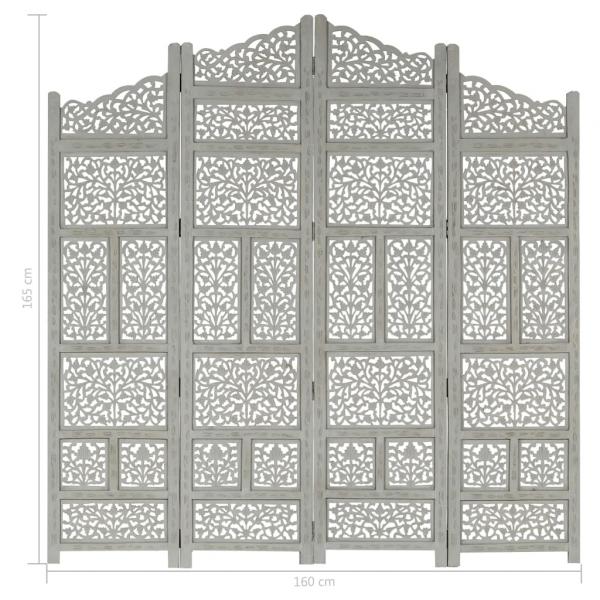 4-tlg. Raumteiler Handgeschnitzt Grau 160×165 cm Mangoholz