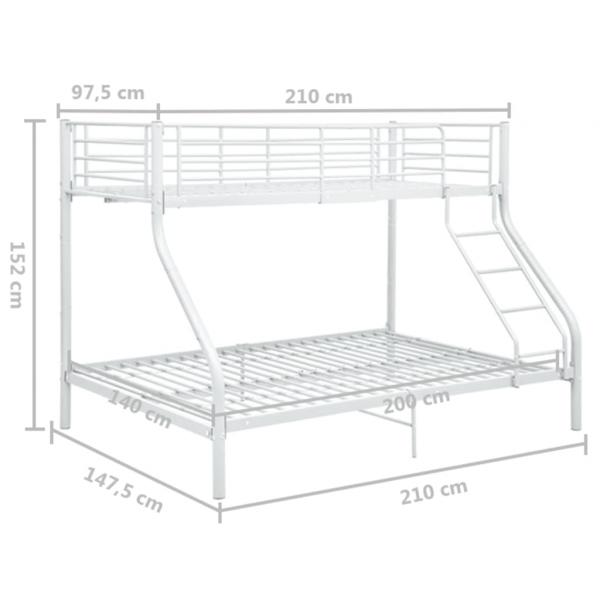 Etagenbettgestell Weiß Metall 140x200 cm/90x200 cm 