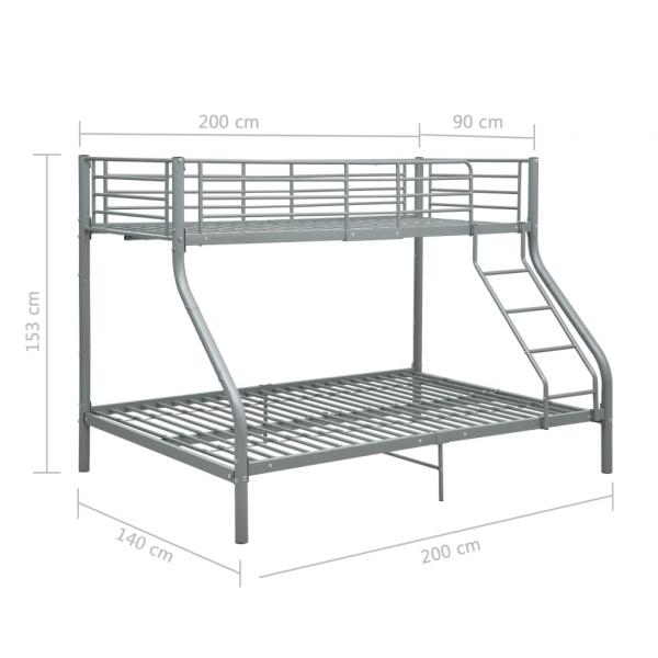 Etagenbettgestell Grau Metall 140x200 cm/90x200 cm 