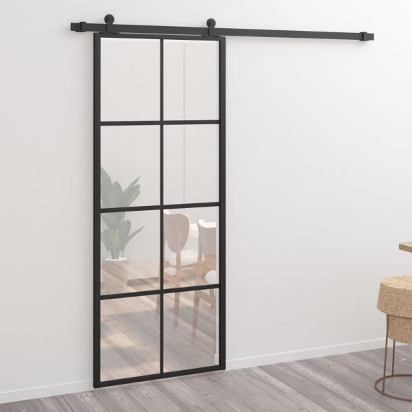 ARDEBO.de - Schiebetür Aluminium und ESG Glas 76x205 cm Schwarz