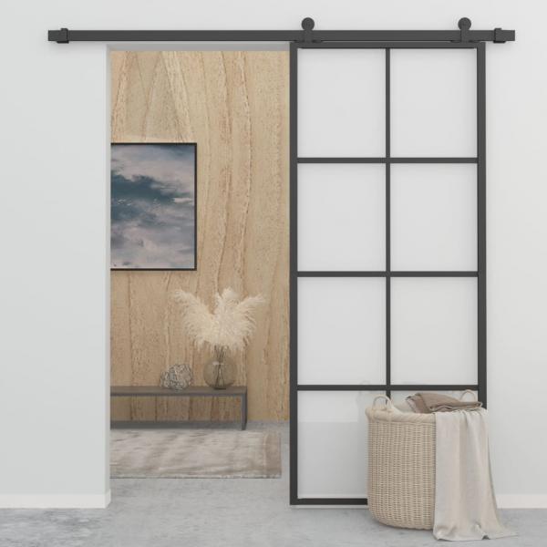 Schiebetür Aluminium und ESG Glas 90x205 cm Schwarz