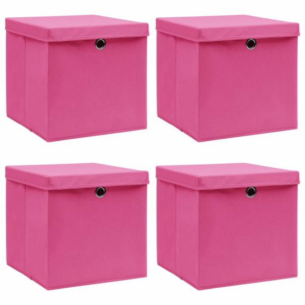 ARDEBO.de - Aufbewahrungsboxen mit Deckeln 4 Stk. Rosa 32x32x32 cm Stoff