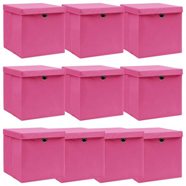 ARDEBO.de - Aufbewahrungsboxen mit Deckeln 10 Stk. Rosa 32x32x32 cm Stoff