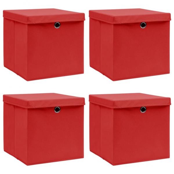 ARDEBO.de - Aufbewahrungsboxen mit Deckeln 4 Stk. Rot 32x32x32 cm Stoff