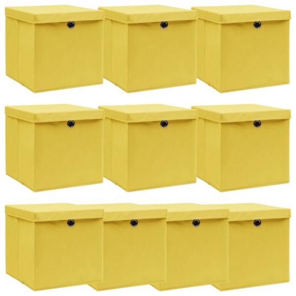 ARDEBO.de - Aufbewahrungsboxen mit Deckeln 10 Stk. Gelb 32x32x32 cm Stoff