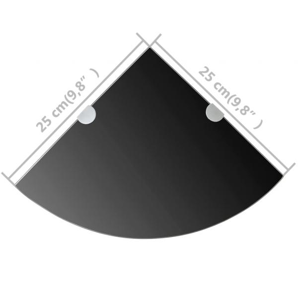 Eckregale 2 Stk. mit Verchromten Halterungen Glas Schwarz