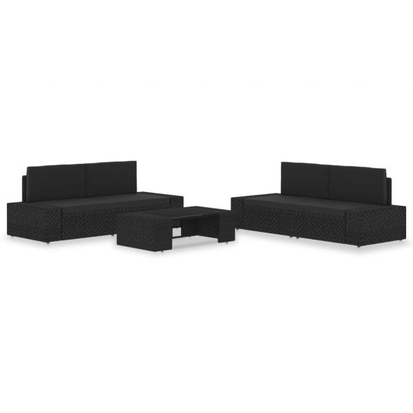 ARDEBO.de - 5-tlg. Garten-Lounge-Set Poly Rattan Schwarz