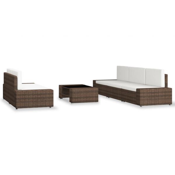 6-tlg. Garten-Lounge-Set Poly Rattan Braun