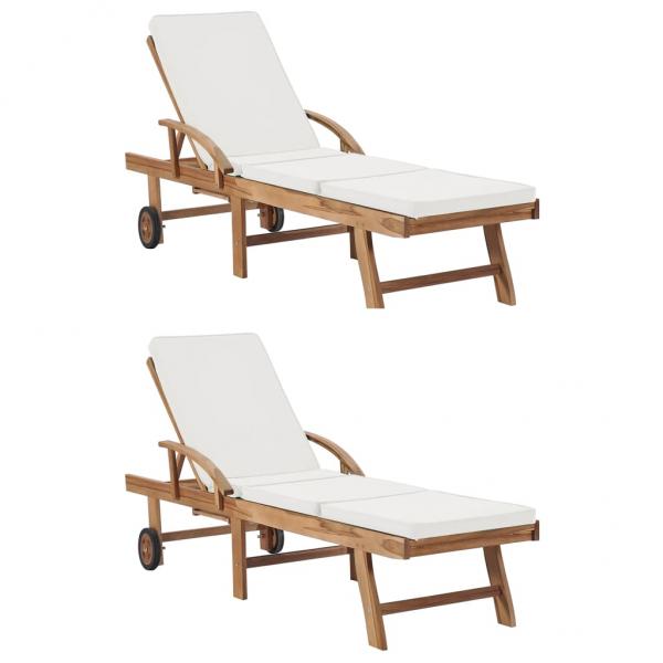 ARDEBO.de - Sonnenliegen mit Auflagen 2 Stk. Massivholz Teak Creme