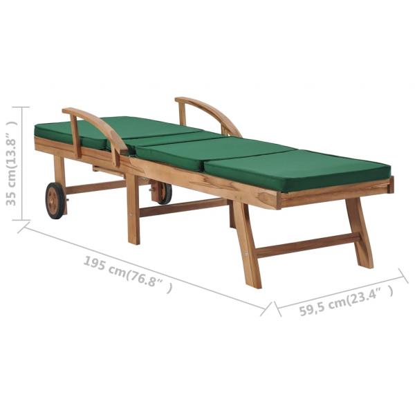 Sonnenliegen mit Auflagen 2 Stk. Massivholz Teak Grün