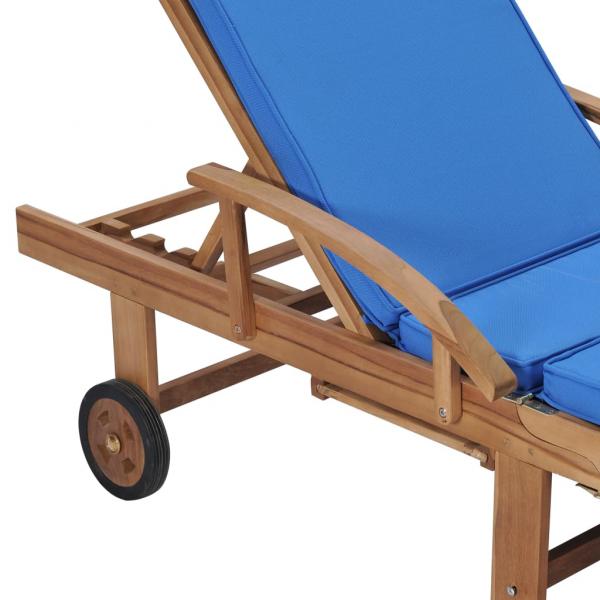 Sonnenliegen mit Auflagen 2 Stk. Massivholz Teak Blau