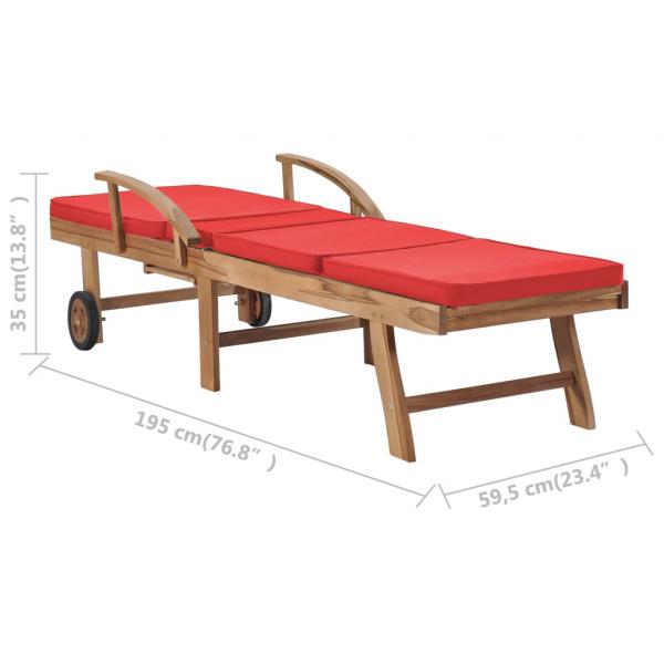 Sonnenliegen mit Auflagen 2 Stk. Massivholz Teak Rot