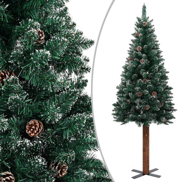 ARDEBO.de - Weihnachtsbaum Schlank mit Echtholz und Schnee Grün 150 cm