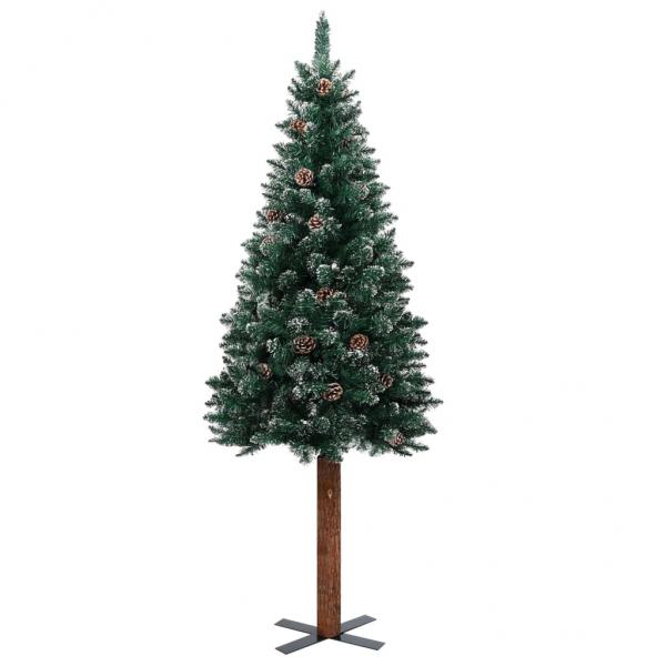 Weihnachtsbaum Schlank mit Echtholz und Schnee Grün 150 cm