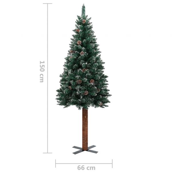 Weihnachtsbaum Schlank mit Echtholz und Schnee Grün 150 cm