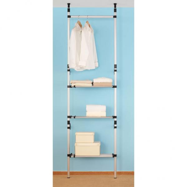 Teleskop-Garderobe mit Stangen und Regal Aluminium