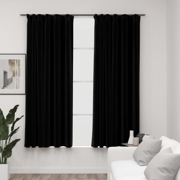 ARDEBO.de - Verdunkelungsvorhänge Haken Leinenoptik 2Stk. Schwarz 140x175cm