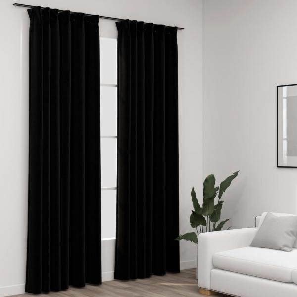 ARDEBO.de - Verdunkelungsvorhänge Haken Leinenoptik 2Stk. Schwarz 140x225cm