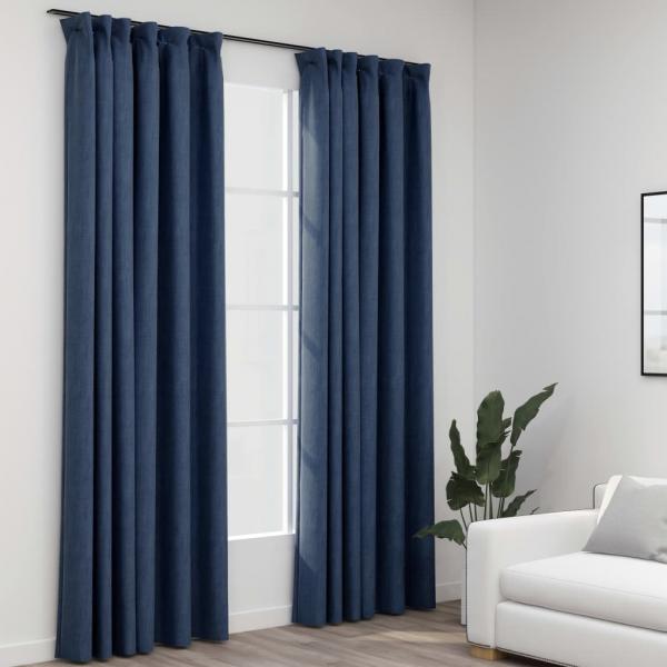 ARDEBO.de - Verdunkelungsvorhänge Haken Leinenoptik 2 Stk. Blau 140x245cm