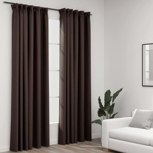 ARDEBO.de - Verdunkelungsvorhänge Haken Leinenoptik 2 Stk. Taupe 140x225 cm