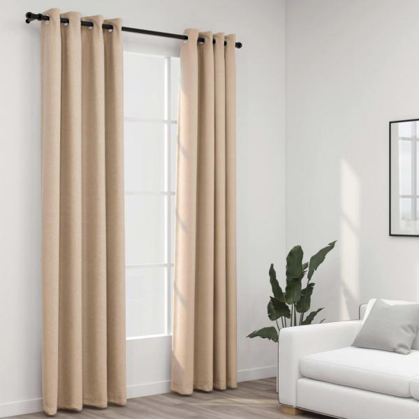 ARDEBO.de - Verdunkelungsvorhänge Ösen Leinenoptik 2 Stk. Beige 140x245 cm