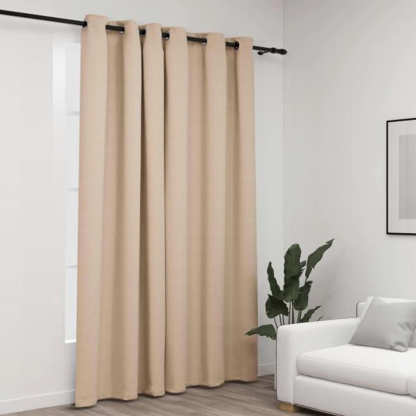 ARDEBO.de - Verdunkelungsvorhang mit Ösen Leinenoptik Beige 290x245 cm