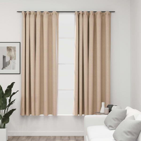 ARDEBO.de - Verdunkelungsvorhänge 2 Stk. Haken Leinenoptik Beige 140x175 cm