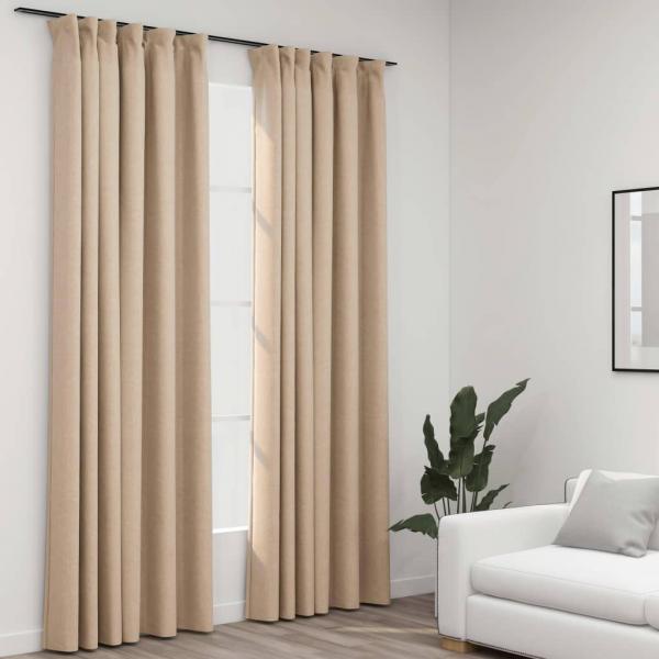 ARDEBO.de - Verdunkelungsvorhänge 2 Stk. Haken Leinenoptik Beige 140x225 cm