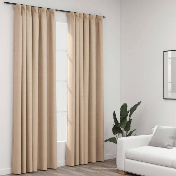 ARDEBO.de - Verdunkelungsvorhänge Haken Leinenoptik 2 Stk. Beige 140x245 cm